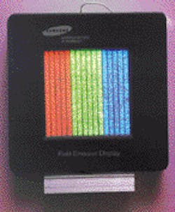 With the 4.5-in. CNT-FED, researchers observed turn-on fields of less than 1 v/µm and a field emission current of 1.5 mA at 3 v/µm. With the 4.5-in. CNT-FED, researchers observed turn-on fields of less than 1 v/µm and a field emission current of 1.5 mA at 3 v/µm.