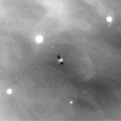 Embedded parent star illuminates tenuous accretion of dust above its north and south poles. Recent HST studies suggest the very young Orion 114-426 disk is thirty times larger than our solar system, and may be showing signs of forming its own proto-planetary system. Embedded parent star illuminates tenuous accretion of dust above its north and south poles. Recent HST studies suggest the very young Orion 114-426 disk is thirty times larger than our solar system, and may be showing signs of forming its own proto-planetary system.