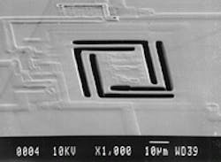FIGURE 1. In a microbolometer array, individual elements consist of an absorber unit suspended by electrical conductors. By measuring changes in the resistance of the element, scientists can determine both temperature changes and IR input. FIGURE 1. In a microbolometer array, individual elements consist of an absorber unit suspended by electrical conductors. By measuring changes in the resistance of the element, scientists can determine both temperature changes and IR input.
