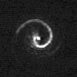 The 2-D intensity distribution at the focal plane of an imaging system that sends a planar HeNe laser beam through a specially engineered phase mask can be physically recorded by a CCD camera (left) and simulated numerically. The 2-D intensity distribution at the focal plane of an imaging system that sends a planar HeNe laser beam through a specially engineered phase mask can be physically recorded by a CCD camera (left) and simulated numerically.