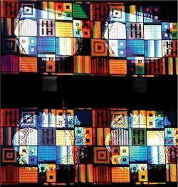 FIGURE 1. A combination of thin films with holograms, and in some cases with metal/dielectric coatings, produced these chromagrams, which allow inclusion of holographic or diffractive effects, color-shifting imagery, patterned-metal, and covert features, all in the same 2-D space. FIGURE 1. A combination of thin films with holograms, and in some cases with metal/dielectric coatings, produced these chromagrams, which allow inclusion of holographic or diffractive effects, color-shifting imagery, patterned-metal, and covert features, all in the same 2-D space.