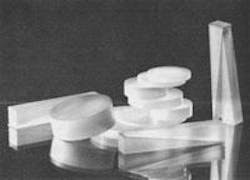 FIGURE 1. In 1965, magnesium fluoride laser optics manufactured by Optovac were subjected to a rather crude test for durability: they were plunged from boiling water into an ice bath and 'showed only occasional cleavage' (top). Today, these laser optics can survive up to 800ºC. Several companies, including Corning Tropel (Rochester, NY) and Edmund Optics (Barrington, NJ), manufacture finished magnesium fluoride optics to support the laser optics industry (bottom), estimated to grow to $1.8 billion in North America by 2009. FIGURE 1. In 1965, magnesium fluoride laser optics manufactured by Optovac were subjected to a rather crude test for durability: they were plunged from boiling water into an ice bath and 'showed only occasional cleavage' (top). Today, these laser optics can survive up to 800ºC. Several companies, including Corning Tropel (Rochester, NY) and Edmund Optics (Barrington, NJ), manufacture finished magnesium fluoride optics to support the laser optics industry (bottom), estimated to grow to $1.8 billion in North America by 2009.