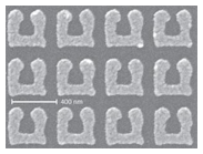 FIGURE 1. A metamaterial with nanoscale feature sizes has a magnetic resonance for 3-&micro;m light-an important step &shy;toward the fabrication of a negative-refractive-index material at that wavelength.