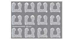 FIGURE 1. A metamaterial with nanoscale feature sizes has a magnetic resonance for 3-µm light-an important step ­toward the fabrication of a negative-refractive-index material at that wavelength.