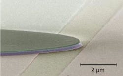 FIGURE 2. Researchers at the University of California at Los Angeles (UCLA) have vertically integrated a microdisk optical resonator with a buried optical waveguide. Using a three-dimensional sculpting process, the researchers define vertical and lateral patterns by oxygen implantation into silicon. FIGURE 2. Researchers at the University of California at Los Angeles (UCLA) have vertically integrated a microdisk optical resonator with a buried optical waveguide. Using a three-dimensional sculpting process, the researchers define vertical and lateral patterns by oxygen implantation into silicon.