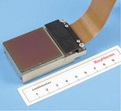 FIGURE 3. A 2048 &times; 2048 sensor chip assembly (SCA) is manufactured by Raytheon Vision Systems using HgCdTe detectors hybridized to a silicon readout integrated circuit (ROIC). Designed for high-sensitivity applications, this SCA is being used by astronomers for improved resolution.