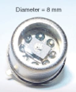 FIGURE 2. The id100-50-OEM is the world&rsquo;s smallest photon counter for the visible range, packaged in a standard TO-5 header. The detector active area is 50 &micro;m.