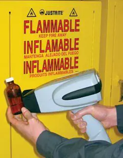 A handheld NIR DTS analyzer can identify flammable substances through a tinted package. A handheld NIR DTS analyzer can identify flammable substances through a tinted package.