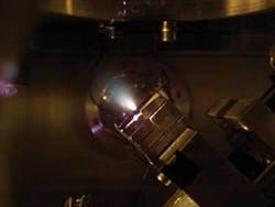 A void in sapphire was created by a single 200 fs, 200 nJ pulse. No perceptible cracks were present after the void was formed. The transient pressure reached 10 TPA or more. A void in sapphire was created by a single 200 fs, 200 nJ pulse. No perceptible cracks were present after the void was formed. The transient pressure reached 10 TPA or more.