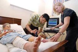 Researchers from Georgia Institute of Technology and Georgia Tech Research Institute test a prototype handheld imaging device that combines multispectral and acoustic imaging technologies to detect early-stage pressure ulcers and the more serious deep-tissue injuries. Researchers from Georgia Institute of Technology and Georgia Tech Research Institute test a prototype handheld imaging device that combines multispectral and acoustic imaging technologies to detect early-stage pressure ulcers and the more serious deep-tissue injuries.