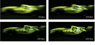 FIGURE 4. A moving object can be captured at different frame rates (fps = frames per second) to improve image analysis.