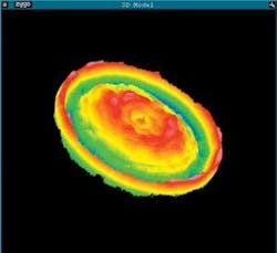 FIGURE 2. The asphere interferometry system produces a high-data-density, three-dimensional map of x, y (location), and h (phase) coordinates that allow form, waviness, and defect detection in one noncontact measurement. FIGURE 2. The asphere interferometry system produces a high-data-density, three-dimensional map of x, y (location), and h (phase) coordinates that allow form, waviness, and defect detection in one noncontact measurement.
