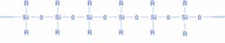 FIGURE 1. Silicones are inorganic polymers, formed of repeating oxygen and silicon atoms with no carbon atoms in the backbone, as shown in this typical silicone structure: R = CH3, phenyl (aromatic carbon ring), F3CCH2CH2, CHCH2. FIGURE 1. Silicones are inorganic polymers, formed of repeating oxygen and silicon atoms with no carbon atoms in the backbone, as shown in this typical silicone structure: R = CH3, phenyl (aromatic carbon ring), F3CCH2CH2, CHCH2.