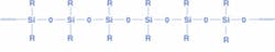 FIGURE 1. Silicones are inorganic polymers, formed of repeating oxygen and silicon atoms with no carbon atoms in the backbone, as shown in this typical silicone structure: R = CH3, phenyl (aromatic carbon ring), F3CCH2CH2, CHCH2. FIGURE 1. Silicones are inorganic polymers, formed of repeating oxygen and silicon atoms with no carbon atoms in the backbone, as shown in this typical silicone structure: R = CH3, phenyl (aromatic carbon ring), F3CCH2CH2, CHCH2.