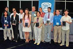 Gary Spiegel and Jason Eichenholz of Newport congratulate the latest winners of the Newport and Spectra-Physics Research Excellence Travel Awards at the 2006 Optics and Photonics Conference. Gary Spiegel and Jason Eichenholz of Newport congratulate the latest winners of the Newport and Spectra-Physics Research Excellence Travel Awards at the 2006 Optics and Photonics Conference.