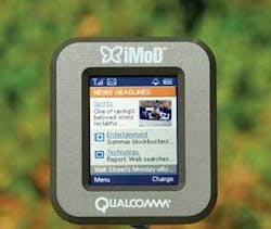 An iMoD display uses thin-film optics and MEMS structures to create a display that consumes much less power than LCDs and OLED displays and has paper-like readability. An iMoD display uses thin-film optics and MEMS structures to create a display that consumes much less power than LCDs and OLED displays and has paper-like readability.