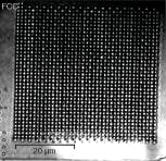 FIGURE 4. A face-centered-cubic (FCC) photonic crystal is fabricated in lithium niobate with ultrafast-laser pulses; the pulses cause microexplosions that create voids in the material. FIGURE 4. A face-centered-cubic (FCC) photonic crystal is fabricated in lithium niobate with ultrafast-laser pulses; the pulses cause microexplosions that create voids in the material.