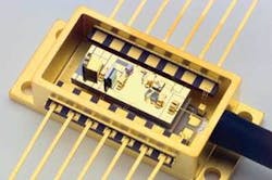 FIGURE 2. Axsun’s 14-pin butterfly package features a MEMs tunable filter and unique lens technology to provide a very narrow-line-width optical-bandpass filter characteristic that can be swept through the wavelength band of interest. FIGURE 2. Axsun’s 14-pin butterfly package features a MEMs tunable filter and unique lens technology to provide a very narrow-line-width optical-bandpass filter characteristic that can be swept through the wavelength band of interest.