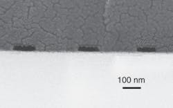 FIGURE 3. Researchers at Arizona State University have used nanoimprint lithography to fabricate nanofluidic channels with depths down to 8 nm; plasma-treated polysilsesquioxane thin film on a rigid support was used to bond to hydrophilic glass surface permanently at room temperature. FIGURE 3. Researchers at Arizona State University have used nanoimprint lithography to fabricate nanofluidic channels with depths down to 8 nm; plasma-treated polysilsesquioxane thin film on a rigid support was used to bond to hydrophilic glass surface permanently at room temperature.
