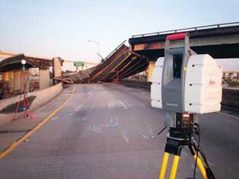 A laser scanner characterizes the collapsed state of a major overpass near San Francisco.
