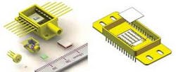 FIGURE 2. A thin-film TEC can cool many types of optoelectronic devices (top). Implemented in a CMOS optical sensor, it takes the form of an array of individual TEC p-n couples (bottom). The p-n couples are electrically in series and thermally in parallel. FIGURE 2. A thin-film TEC can cool many types of optoelectronic devices (top). Implemented in a CMOS optical sensor, it takes the form of an array of individual TEC p-n couples (bottom). The p-n couples are electrically in series and thermally in parallel.