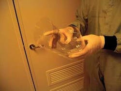 A touch screen contains flexible polymer optical waveguides. High-volume fabrication of the waveguide substrate will translate to low cost for mobile-display applications. A touch screen contains flexible polymer optical waveguides. High-volume fabrication of the waveguide substrate will translate to low cost for mobile-display applications.