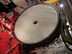 FIGURE 1. Measurement of large optics, such as this 8 m primary mirror for the Large Binocular Telescope Observatory (see http://lbtwww.arcetri.astro.it/) require metrology systems that can function despite vibration, turbulence, and other challenges. FIGURE 1. Measurement of large optics, such as this 8 m primary mirror for the Large Binocular Telescope Observatory (see http://lbtwww.arcetri.astro.it/) require metrology systems that can function despite vibration, turbulence, and other challenges.