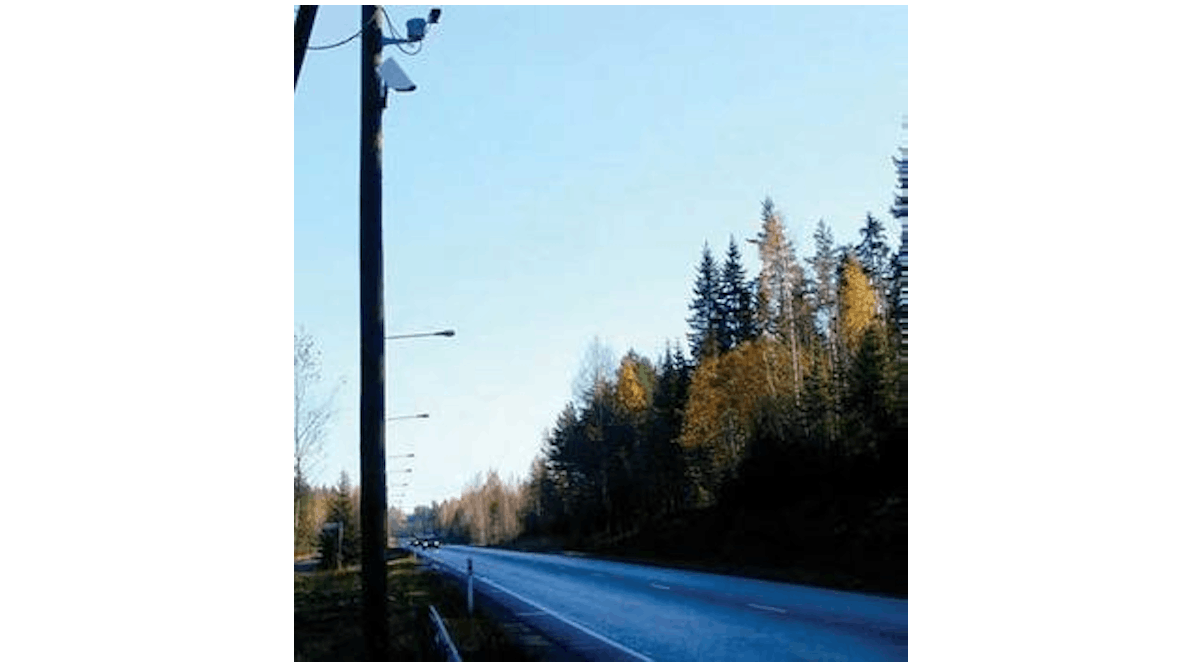 The DCS111 laser system installed on a pole monitors a roadway near Kouvola, Utti, Finland.