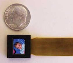 FIGURE 2. The CyberDisplay SVGA-resolution microdisplay is only 0.44 in. on the diagonal. FIGURE 2. The CyberDisplay SVGA-resolution microdisplay is only 0.44 in. on the diagonal.