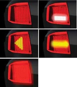 A variable software-controlled rear LED turn signal developed by Volkswagen America allows drivers to “express their mood” by instantly changing the appearance of the signal. A variable software-controlled rear LED turn signal developed by Volkswagen America allows drivers to “express their mood” by instantly changing the appearance of the signal.
