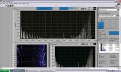 A CO2-isotope trace from human breath exists in the form of many spectral lines. The graph at lower right is a &ldquo;subtracted-absorption&rdquo; image; the graph at top is the absorption spectrum recovered from the subtracted-absorption image.