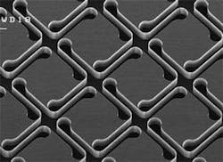FIGURE 1. Serving as the core structure of a focal-plane array, a plane of silicon is made flexible by the addition of slots. Shaped properly, the slots result in thin springs that link each array element to its four neighbors. FIGURE 1. Serving as the core structure of a focal-plane array, a plane of silicon is made flexible by the addition of slots. Shaped properly, the slots result in thin springs that link each array element to its four neighbors.