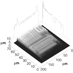 FIGURE 2. By combining high-conductivity information from the confocal slices of a flip-chip bonded device, a three-dimensional picture of the device emerges.