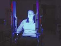 A fixture containing blue light-emitting diodes illuminates a person. In a small pilot study, light from fixtures such as this altered the circadian rhythms of Alzheimer's patients, allowing them to sleep better. A fixture containing blue light-emitting diodes illuminates a person. In a small pilot study, light from fixtures such as this altered the circadian rhythms of Alzheimer's patients, allowing them to sleep better.