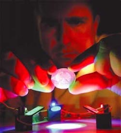 A specially designed three-color illumination system provides a simple method to distinguish between a real 3-D coin and a counterfeit coin. A specially designed three-color illumination system provides a simple method to distinguish between a real 3-D coin and a counterfeit coin.