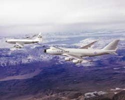 FIGURE 1. Refueling the Airborne Laser, shown after the Boeing 747 aircraft was modified, but before the laser was installed. FIGURE 1. Refueling the Airborne Laser, shown after the Boeing 747 aircraft was modified, but before the laser was installed.