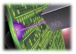 FIGURE 1. Drilling vias in printed-circuit boards was one of the first large-scale applications for solid-state ultraviolet lasers in microelectronics manufacturing. FIGURE 1. Drilling vias in printed-circuit boards was one of the first large-scale applications for solid-state ultraviolet lasers in microelectronics manufacturing.