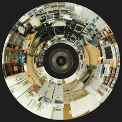 FIGURE 1. Two hyperboloidal mirrors separated by 120 mm and a plane mirror are used to capture an upper and lower radial view of a scene by a single CCD camera. FIGURE 1. Two hyperboloidal mirrors separated by 120 mm and a plane mirror are used to capture an upper and lower radial view of a scene by a single CCD camera.