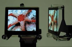 Flat-panel displays made from organic light-emitting diodes (OLEDs) have a wide viewing angle, brighter picture, and higher resolution, and are thinner than standard liquid-crystal displays. This display is less than 2 mm thick. Flat-panel displays made from organic light-emitting diodes (OLEDs) have a wide viewing angle, brighter picture, and higher resolution, and are thinner than standard liquid-crystal displays. This display is less than 2 mm thick.