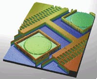FIGURE 2. MEMS structure shows a section of a comb capacitor drive measured using EVSI. High lateral and vertical resolution are combined with a large field of view of 950 &micro;m x 1.3 mm.