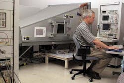 The gigahertz transverse electromagnetic cell provides a controlled environment for testing electromagnetic interference emissions of small form-factor pluggable optical transceivers in both ideal and simulated real-world environments. The gigahertz transverse electromagnetic cell provides a controlled environment for testing electromagnetic interference emissions of small form-factor pluggable optical transceivers in both ideal and simulated real-world environments.