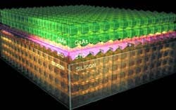 FIGURE 2. Artist's rendition of GaAs on SrTiO3 on silicon. FIGURE 2. Artist's rendition of GaAs on SrTiO3 on silicon.