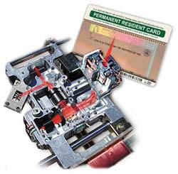 FIGURE 1. Exploded view of the optical head shows the laser path between the reader and a typical optical card.