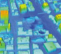 A preliminary 3-D representation of the World Trade Center site, based on ALSM data.