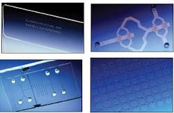 FIGURE 1. Feature sizes obtained in marking on ceramic and plastic substrates can be as small as 5 μm. FIGURE 1. Feature sizes obtained in marking on ceramic and plastic substrates can be as small as 5 μm.