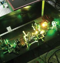 FIGURE 3. A green-pumped visible CW OPO has been developed at Centre National de la Recherche Scientifique (CNRS) in France. A related device developed at CNRS has produced several hundred milliwatts of single-frequency radiation tunable from 585 to 670 nm. FIGURE 3. A green-pumped visible CW OPO has been developed at Centre National de la Recherche Scientifique (CNRS) in France. A related device developed at CNRS has produced several hundred milliwatts of single-frequency radiation tunable from 585 to 670 nm.