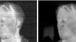 Without gain, the noise from readout electronics dominates a low-flux IR image (left). A gain of seven makes the image significantly clearer (right).
