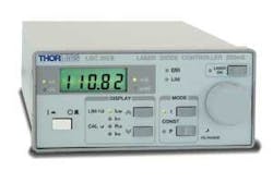 FIGURE 2. In addition to current control, controllers add temperature control, typically a thermoelectric cooler (TEC), to cool the heat output from the diode. The LDC501 laser-diode controller from SRS offers dynamic switching between constant current and constant power modes, with a dedicated front-panel display for parameter entry (top). The Thorlabs LDC 200 series of controllers provides currents ranging from 20 mA to 4 A in seven models with temperature stability of better than 500 ppm/°C (below). FIGURE 2. In addition to current control, controllers add temperature control, typically a thermoelectric cooler (TEC), to cool the heat output from the diode. The LDC501 laser-diode controller from SRS offers dynamic switching between constant current and constant power modes, with a dedicated front-panel display for parameter entry (top). The Thorlabs LDC 200 series of controllers provides currents ranging from 20 mA to 4 A in seven models with temperature stability of better than 500 ppm/°C (below).