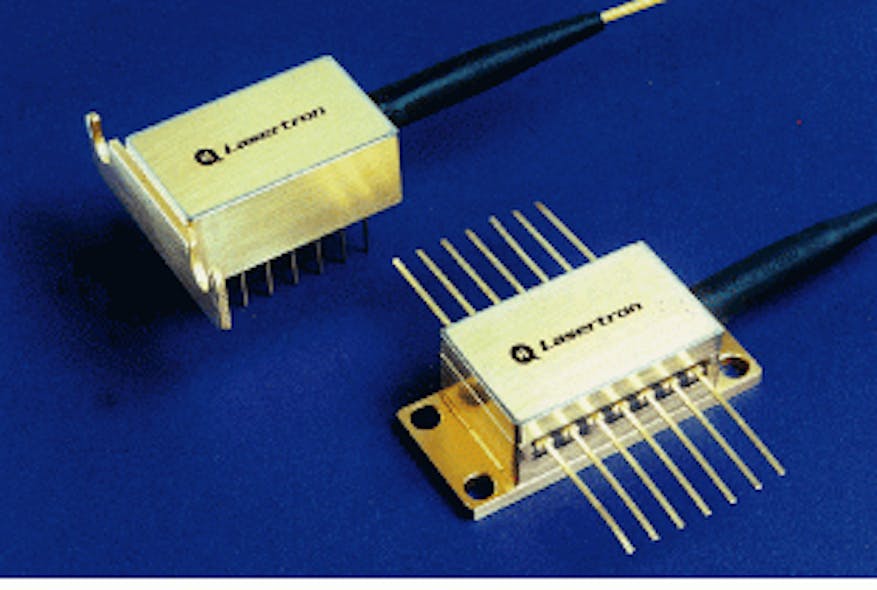 Standard dual-in-line long-wavelength diode laser (left) operates at 1310 to 1510 nm (1.3-1.51 &micro;m). Standard butterfly DFB diode laser (right) operates at 1510 to 1550 nm (1.51-1.55 &micro;m). Both are suitable for SONET transmission or optical supervisory channel applications.