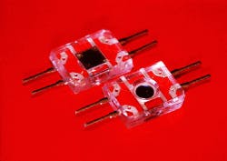 The filter-on-diode design integrates an optical coating directly onto the diode surface. Encapsulating the photodiode device into a clear mold allows light transmission through the final package. The filter-on-diode design integrates an optical coating directly onto the diode surface. Encapsulating the photodiode device into a clear mold allows light transmission through the final package.